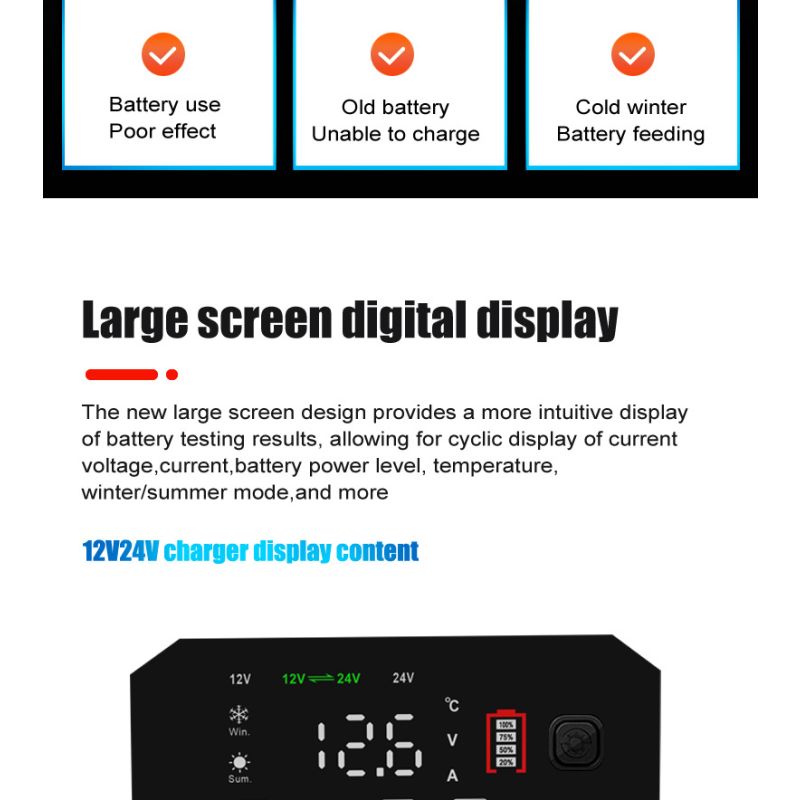 FOXSUR 20A Draagbare Auto Acculader 12V/24V voor Motorfiets Vrachtwagen AGM LiFePO4 Loodzuur Betrouwbare Prestaties