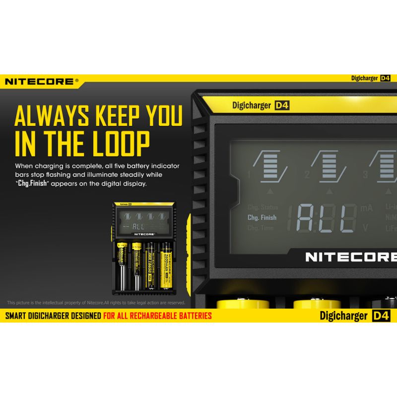 Nitecore D4 Digicharger veelzijdige intelligente oplader met LCD scherm voor Li-ion 18650 en Ni-MH batterijen