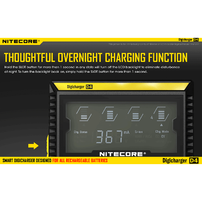 Nitecore D4 Digicharger veelzijdige intelligente oplader met LCD scherm voor Li-ion 18650 en Ni-MH batterijen