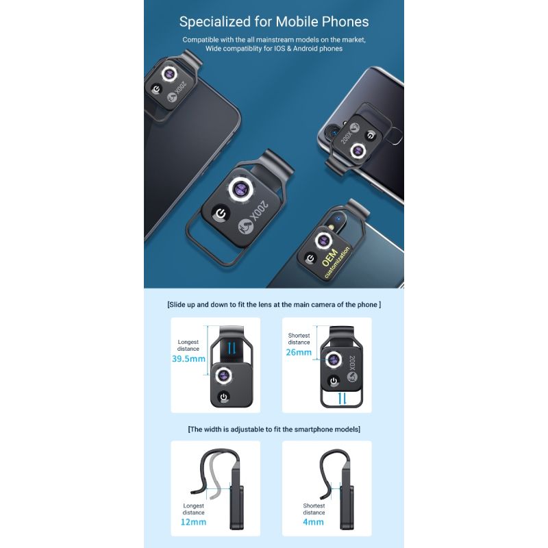 APEXEL 200X vergroting microscooplens voor mobiele fotografie iPhone Samsung hoge definitie beeldkwaliteit