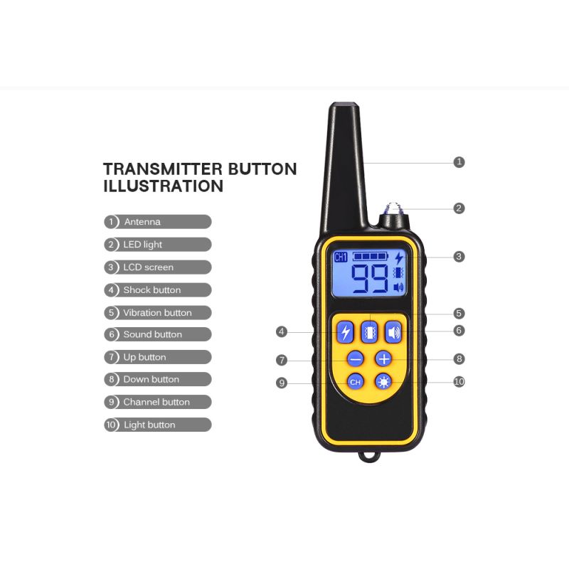 800m Elektrische Waterdichte Hondentrainingshalsband met Afstandsbediening en Verstelbare Trillingsniveaus