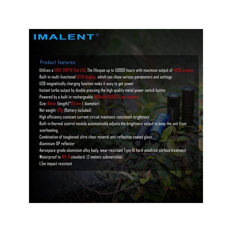 IMALENT LD70 LED-zaklamp 4000 lumen compacte draagbare verlichting met ingebouwd OLED-display voor avonturiers