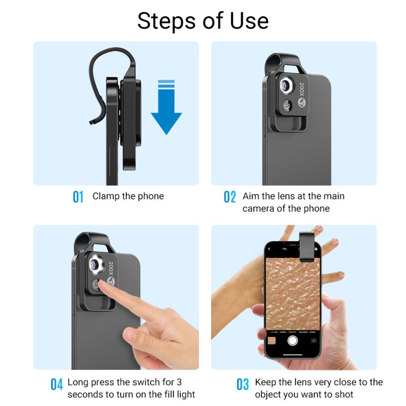 APEXEL 200X vergroting microscooplens voor mobiele fotografie iPhone Samsung hoge definitie beeldkwaliteit