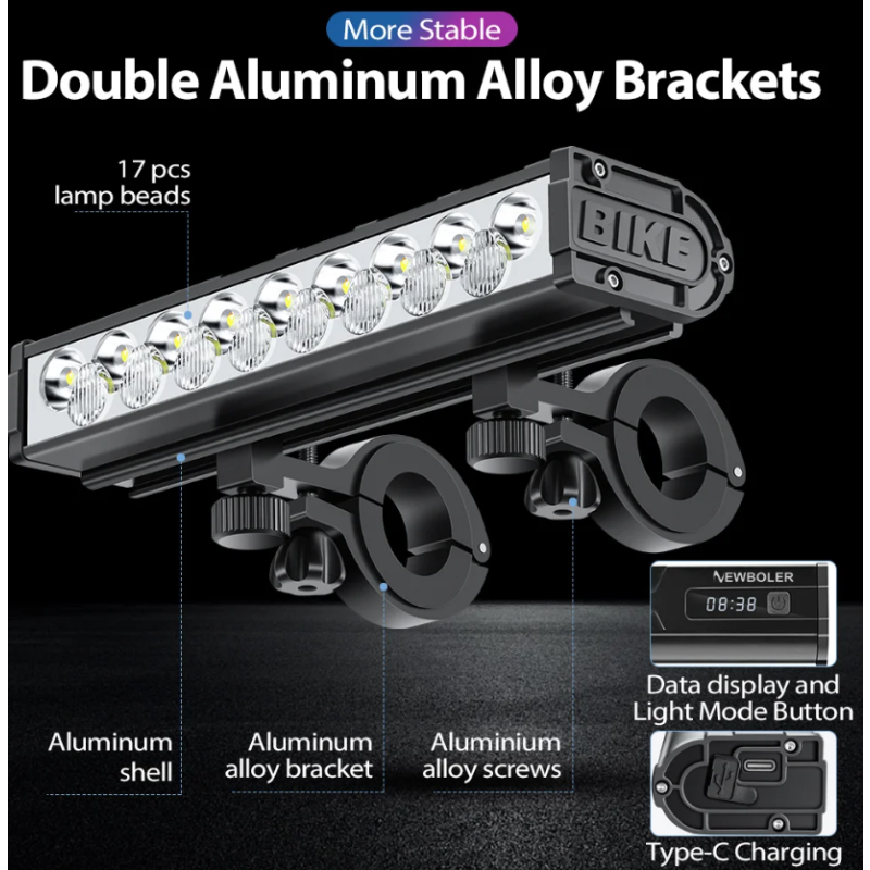 NITEBEAM Fietslamp 10000 Lumen Ultra Helder USB Opladen Voorlamp Aluminium Behuizing MTB Racefiets Veiligheid