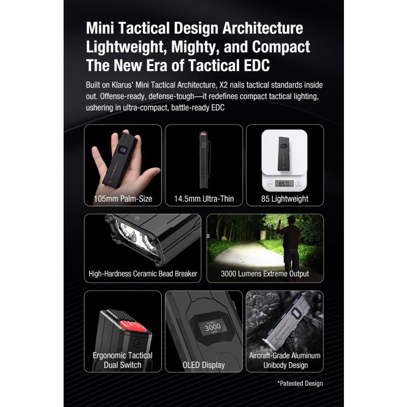 Klarus X2 Ultracompacte EDC zaklamp, 3000 lumen, USB-C oplaadbaar, handpalmformaat, krachtig, superhelder!