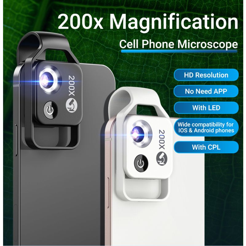 APEXEL 200X vergroting microscooplens voor mobiele fotografie iPhone Samsung hoge definitie beeldkwaliteit