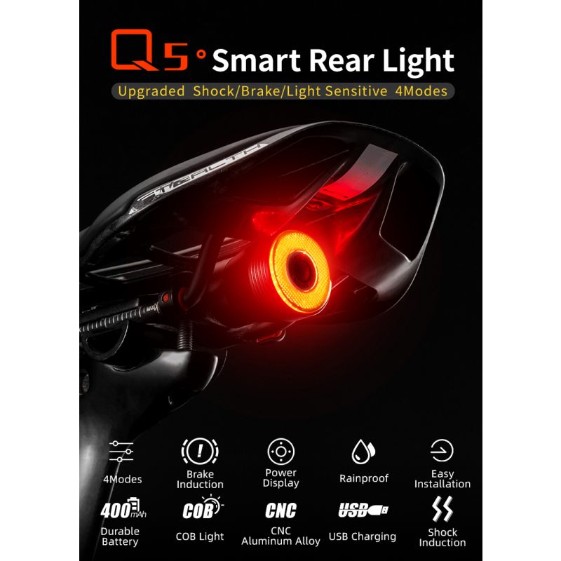 ROCKBROS Q5 Fiets Smart Light met Automatische Remdetectie IPx6 Waterdicht Veiligheid Voor Fietsers