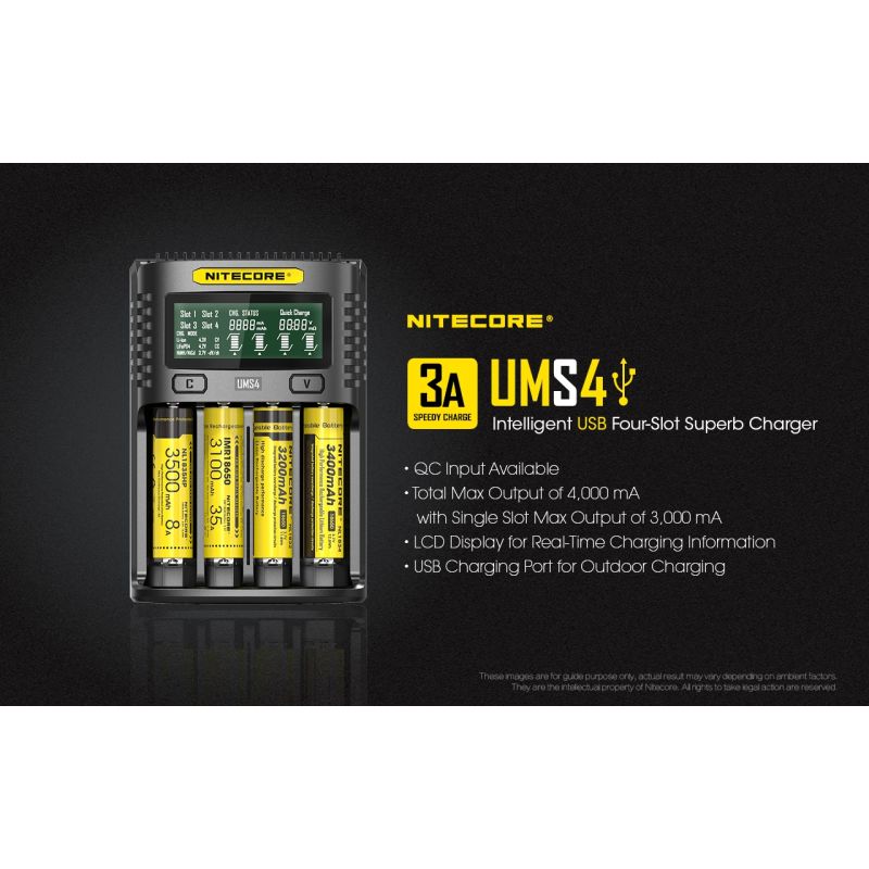 Nitecore UMS4 intelligente USB-oplader vier-slot voor 18650 21700 batterijen snelle en efficiënte oplaadoplossing