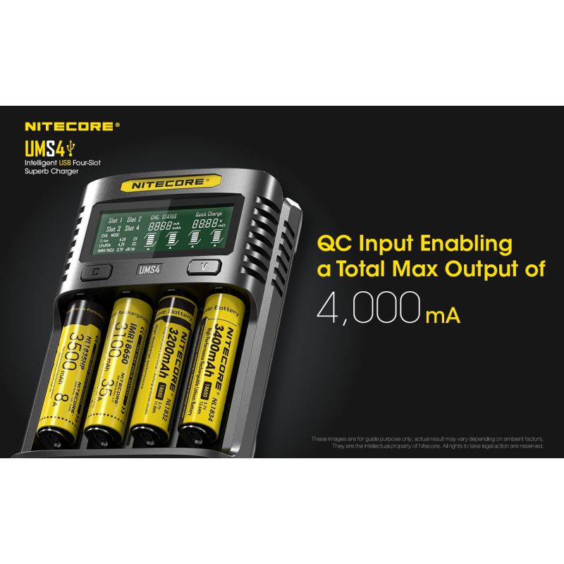 Nitecore UMS4 intelligente USB-oplader vier-slot voor 18650 21700 batterijen snelle en efficiënte oplaadoplossing