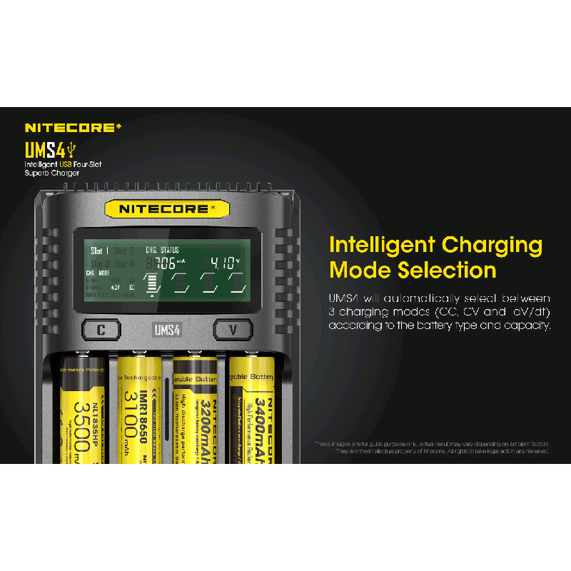 Nitecore UMS4 intelligente USB-oplader vier-slot voor 18650 21700 batterijen snelle en efficiënte oplaadoplossing