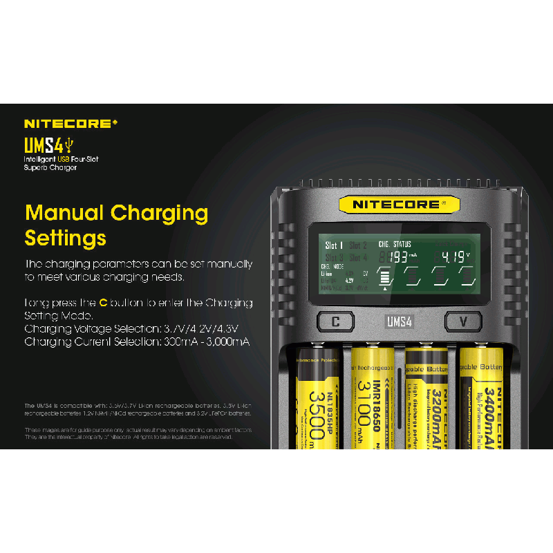 Nitecore UMS4 intelligente USB-oplader vier-slot voor 18650 21700 batterijen snelle en efficiënte oplaadoplossing