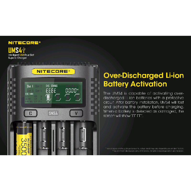 Nitecore UMS4 intelligente USB-oplader vier-slot voor 18650 21700 batterijen snelle en efficiënte oplaadoplossing