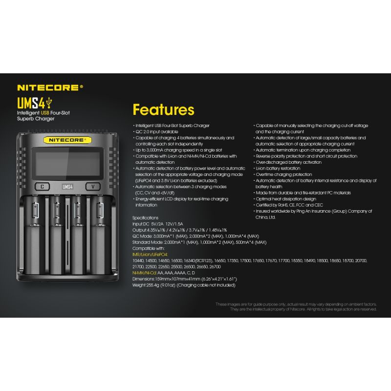 Nitecore UMS4 intelligente USB-oplader vier-slot voor 18650 21700 batterijen snelle en efficiënte oplaadoplossing