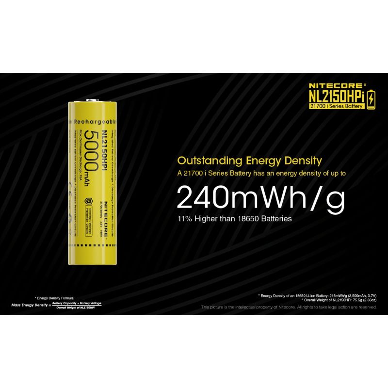Nitecore NL2150HPi 5000mAh 3.6V 18Wh 21700 Li-ion batterij hoge prestaties voor zaklamp en vape apparaten