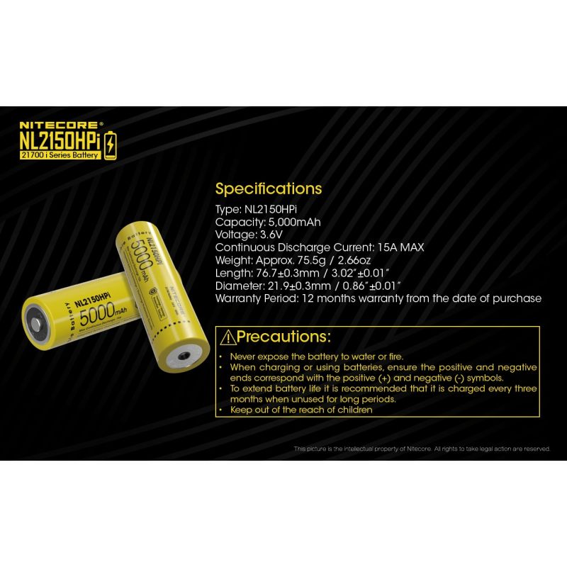 Nitecore NL2150HPi 5000mAh 3.6V 18Wh 21700 Li-ion batterij hoge prestaties voor zaklamp en vape apparaten