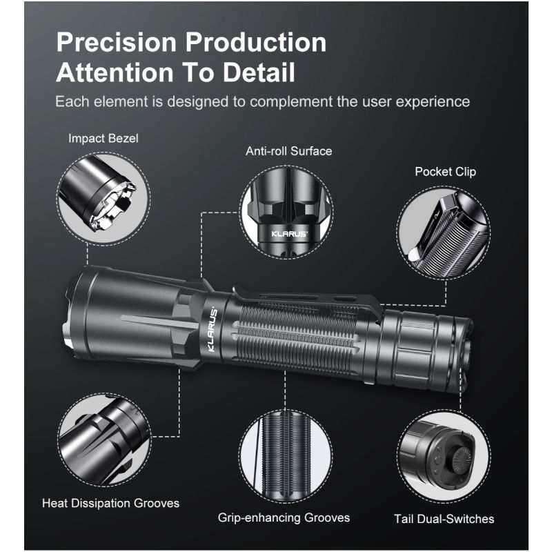 Klarus XT11GT PRO V2.0 zaklamp 3300 lumen USB-C oplaadbaar meerdere helderheidsniveaus buitenverlichting
