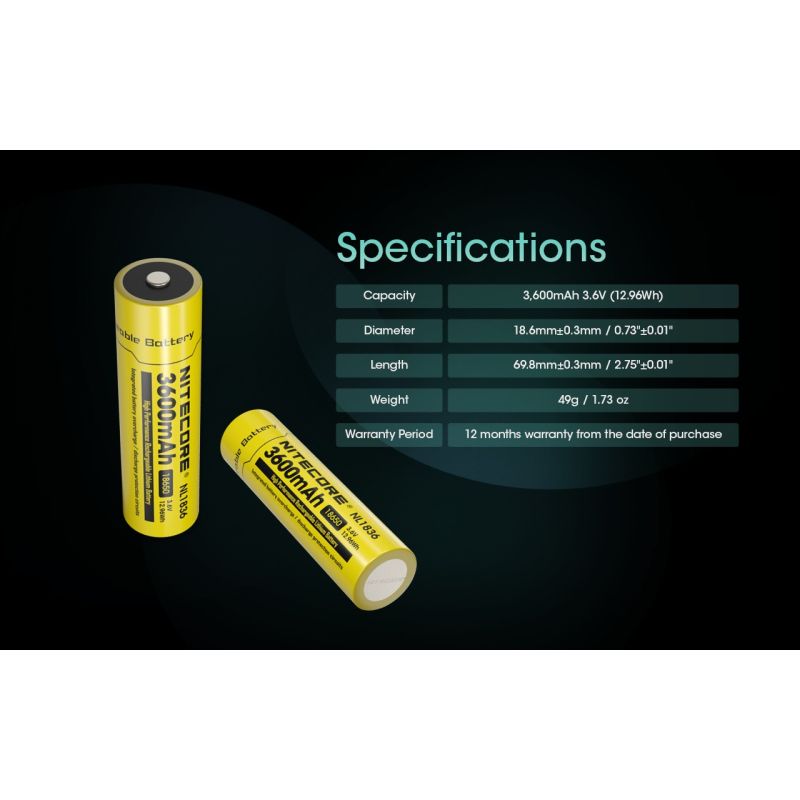 Nitecore 18650 NL1836 3600mAh Li-ion Oplaadbare Batterij: Krachtige Accu voor Zaklampen!