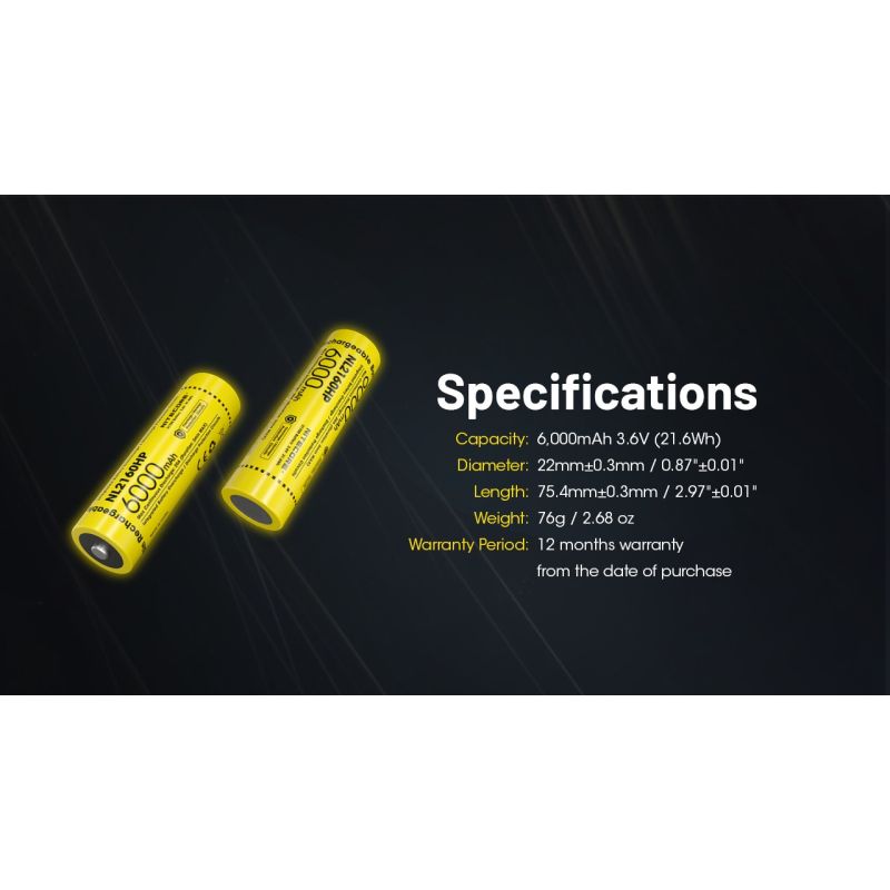 NITECORE NL2160HP 21700 Li-ion batterij 6000mAh USB-C compact lichtgewicht draagbare energiebron voor onderweg