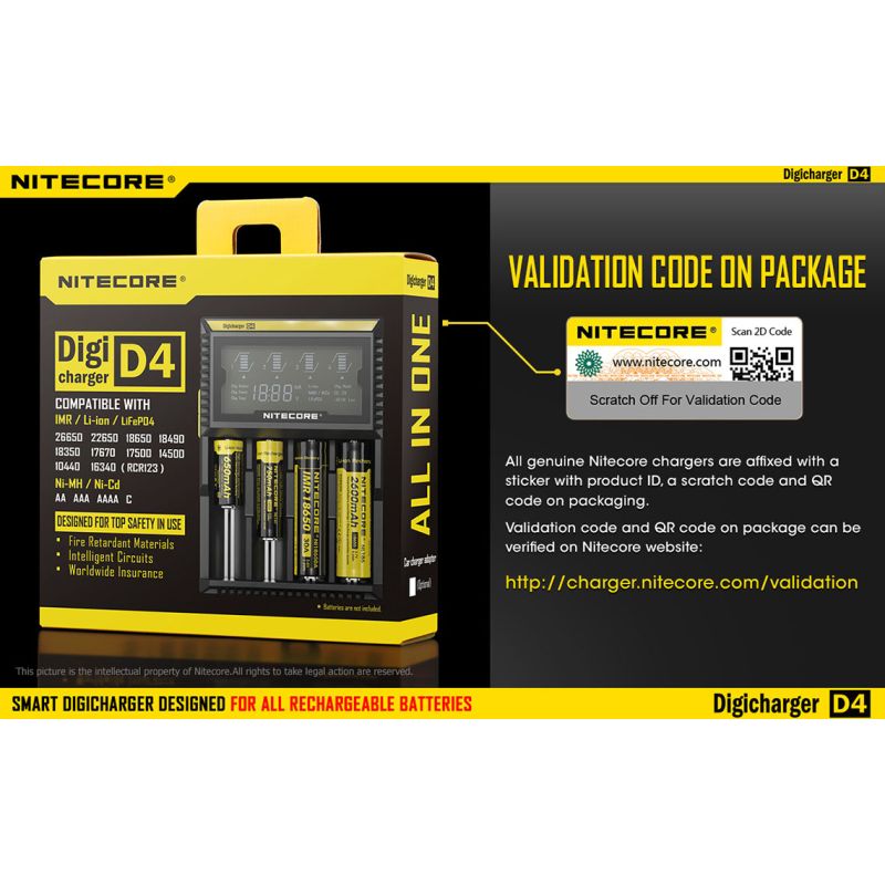 Nitecore D4 Digicharger veelzijdige intelligente oplader met LCD scherm voor Li-ion 18650 en Ni-MH batterijen