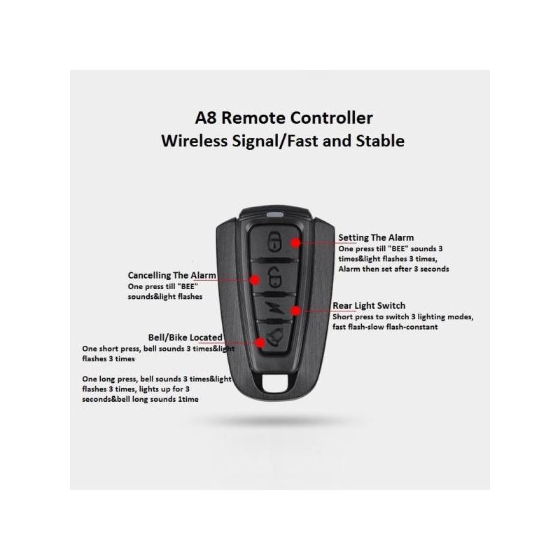 ANTUSI A8 Racefiets Anti-diefstal Alarm Slot met Automatische Rem Draadloze Bel en Fietsachterlicht Veiligheid
