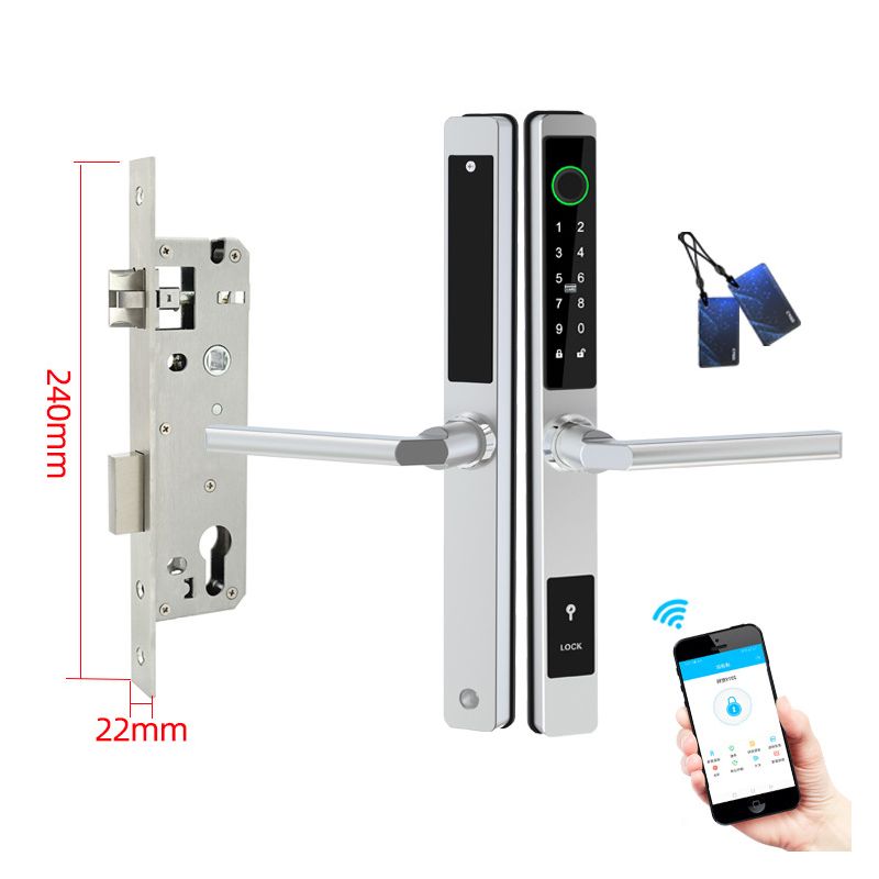 APP Waterproof Slimme Vingerafdruk Deurslot Outdoor Schuifdeur Slot Zilver Bridge-Cut Aluminium Beveiliging