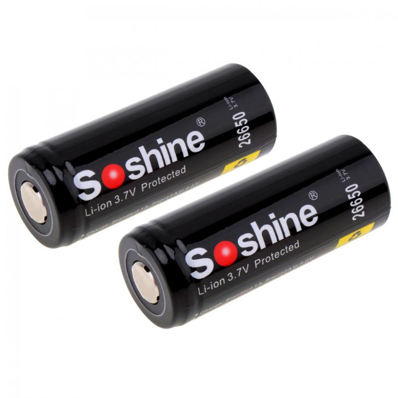 Soshine 26650 5500mAh Li-ion oplaadbare batterijen 2-pack hoge capaciteit voor elektronica en gereedschappen