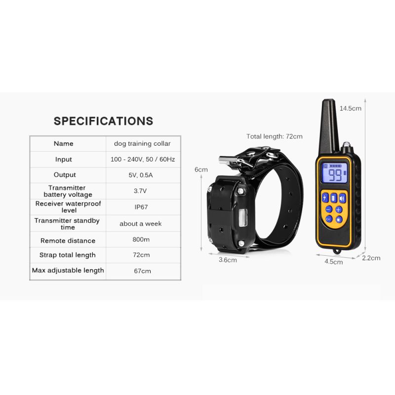 800m Elektrische Waterdichte Hondentrainingshalsband met Afstandsbediening en Verstelbare Trillingsniveaus