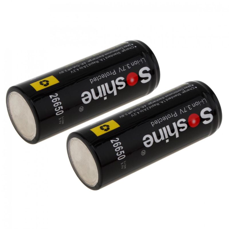 Soshine 26650 5500mAh Li-ion oplaadbare batterijen 2-pack hoge capaciteit voor elektronica en gereedschappen