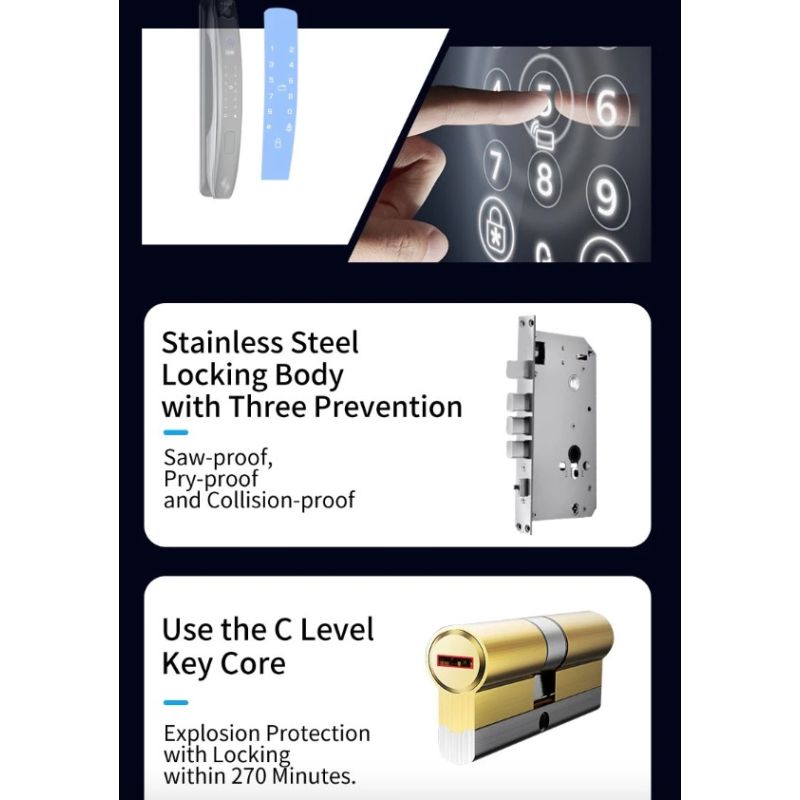 3D Gezichtsslim Deurslot Monitor met Geavanceerde Beveiligingstechnologie Zes Ontgrendelingsmethoden