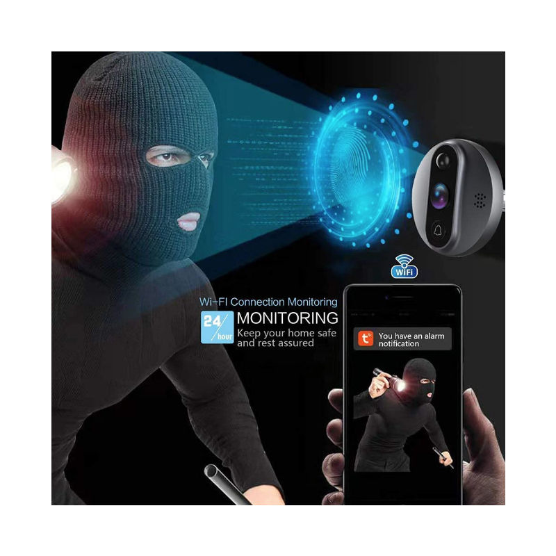 Tuya Smart 1080P WiFi Kijkgaatje Videocamera met PIR Bewegingsmelder en 120 graden kijkhoek voor Huisbeveiliging