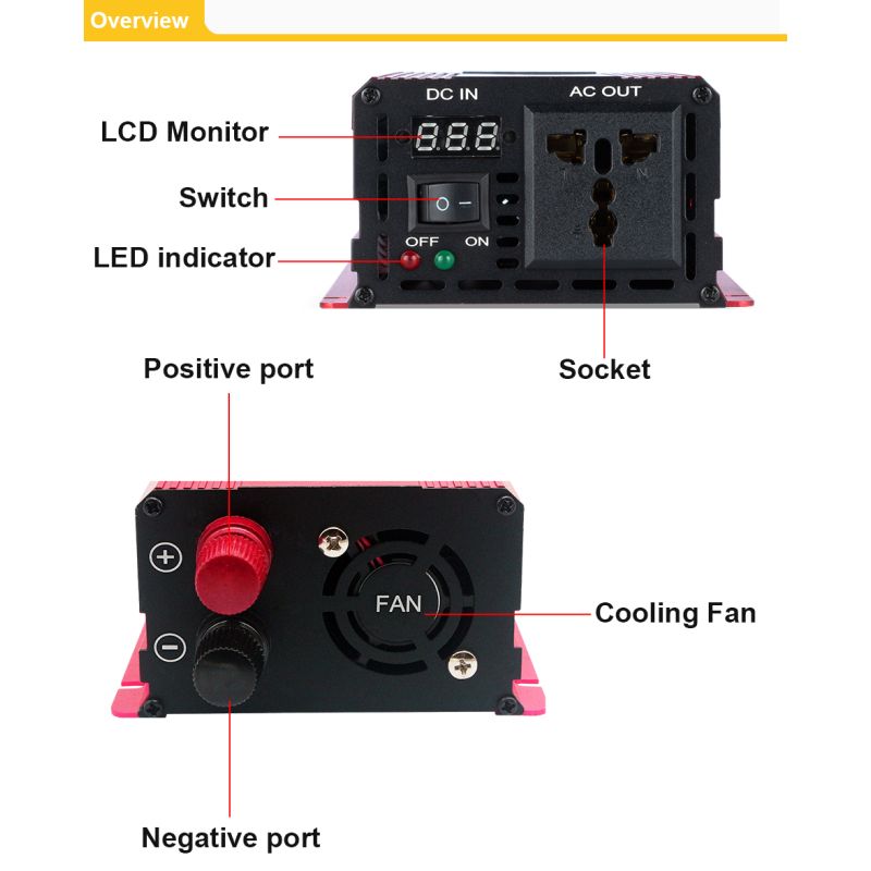 Zuivere Sinus Omvormer 3000W Energieoplossing Lichtgewicht Aluminium-Magnesiumlegering Zuivere Sinusgolf Technologie