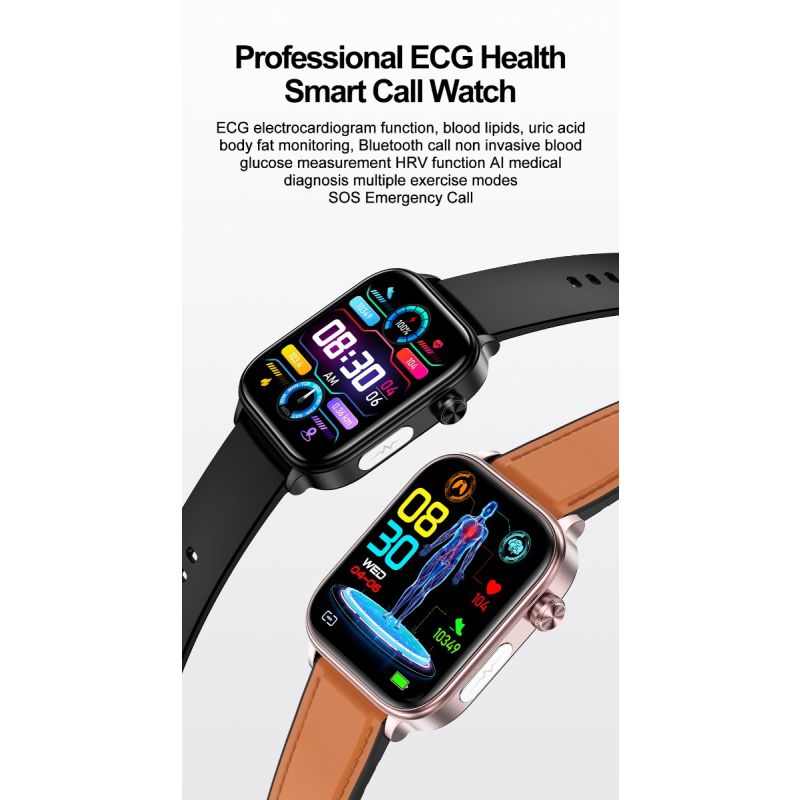 ET570 Smartwatch Bloedglucose ECG Bloeddruk voor Android iOS | H-band Gezondheidspartner IP68
