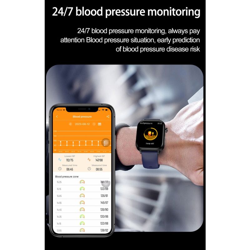 ET570 Smartwatch Bloedglucose ECG Bloeddruk voor Android iOS | H-band Gezondheidspartner IP68
