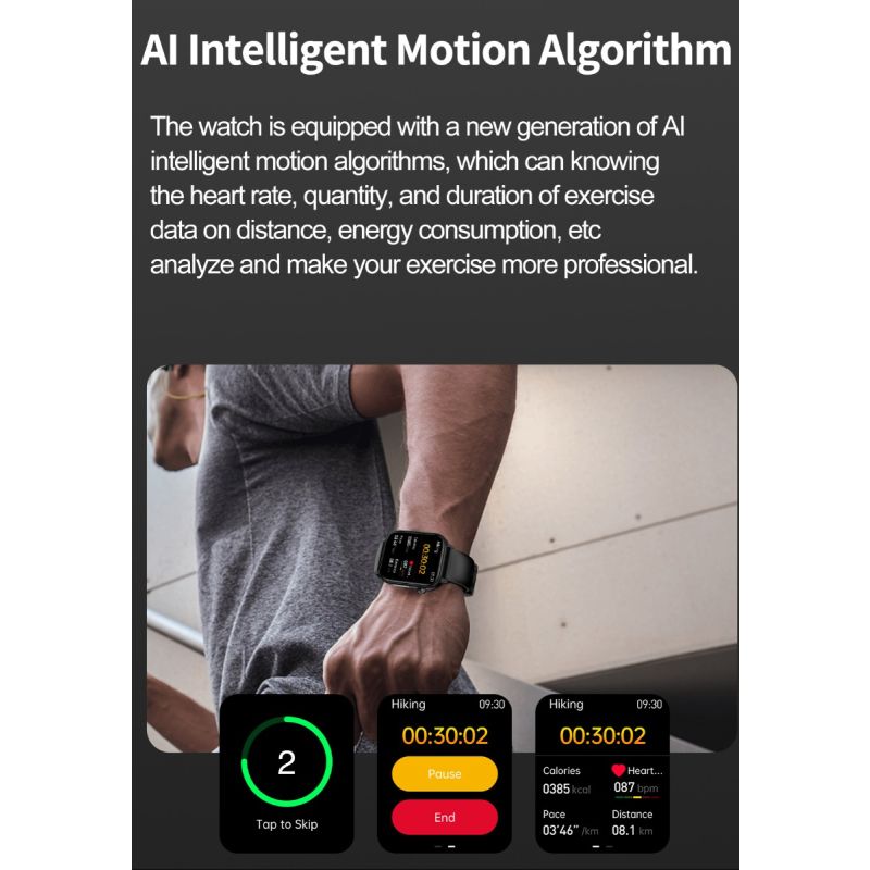 ET570 Smartwatch Bloedglucose ECG Bloeddruk voor Android iOS | H-band Gezondheidspartner IP68