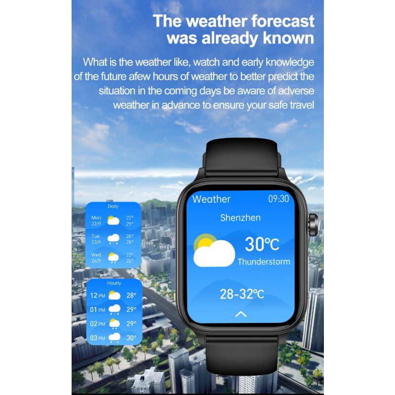 ET570 Smartwatch Bloedglucose ECG Bloeddruk voor Android iOS | H-band Gezondheidspartner IP68