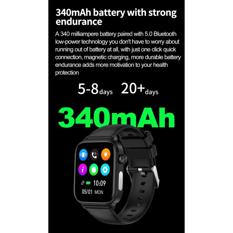 ET570 Smartwatch Bloedglucose ECG Bloeddruk voor Android iOS | H-band Gezondheidspartner IP68