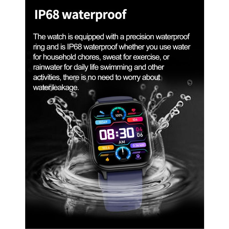 ET570 Smartwatch Bloedglucose ECG Bloeddruk voor Android iOS | H-band Gezondheidspartner IP68