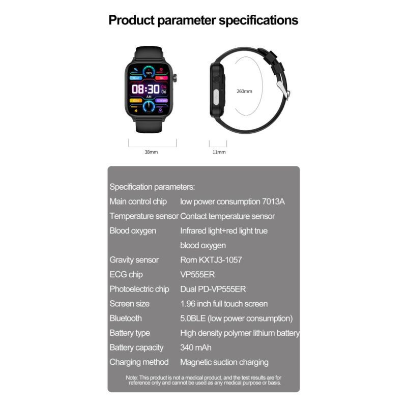ET570 Smartwatch Bloedglucose ECG Bloeddruk voor Android iOS | H-band Gezondheidspartner IP68