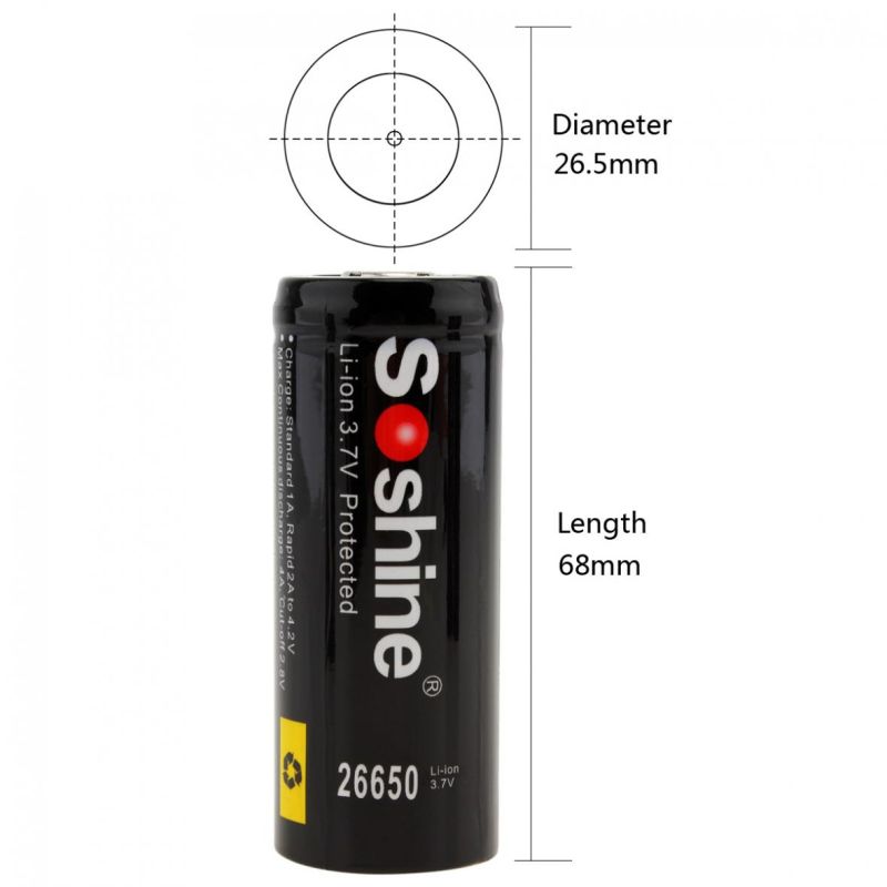 Soshine 26650 5500mAh Li-ion oplaadbare batterijen 2-pack hoge capaciteit voor elektronica en gereedschappen