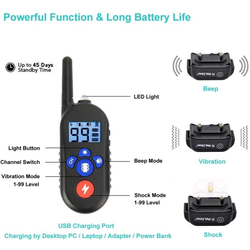 800m Elektrische Hondentrainingshalsband voor Kleine tot Grote Honden 3 Trainingsmodi Oplaadbaar en Waterdicht