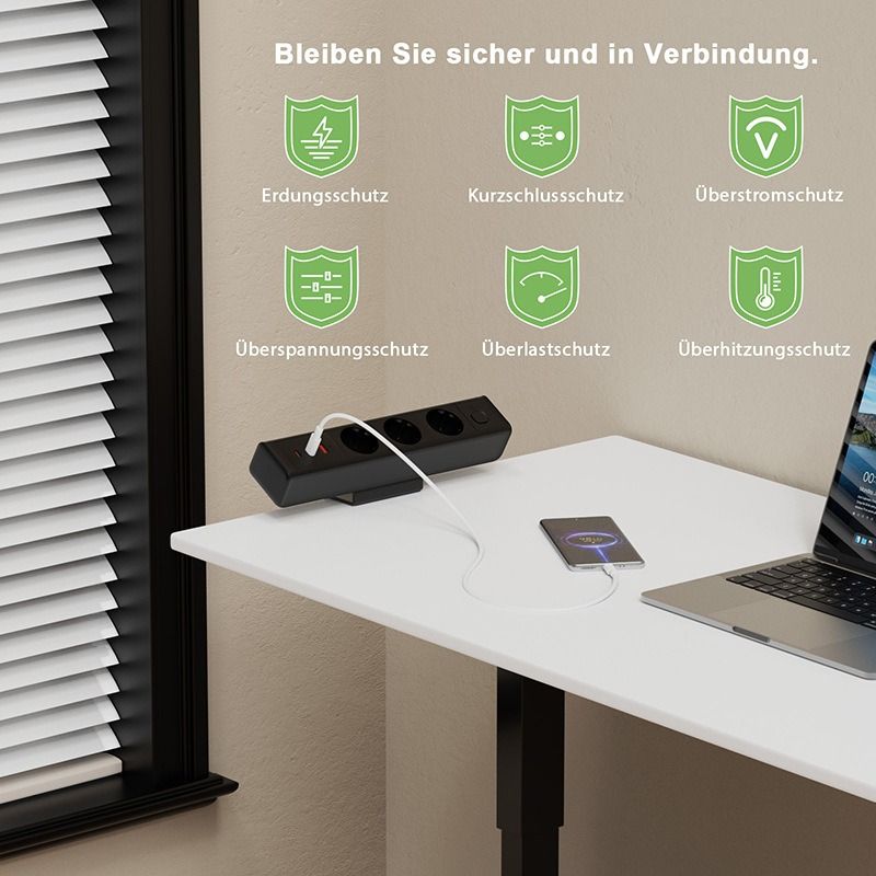 Bureauklem stekkerdoos | 65W USB-C Snellaadstation | EU Stopcontact | Overbelastingsbeveiliging | Kantoor & Desktop