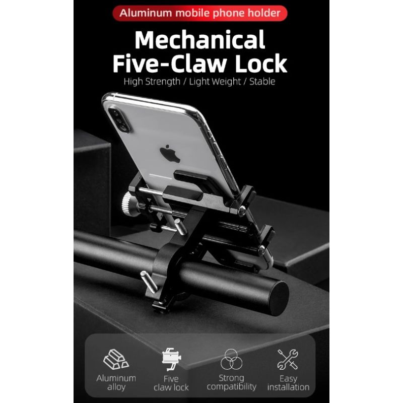 ROCKBROS Telefoonhouder Motorfiets Elektrische Fiets CNC Aluminium Beugel Vijf Klauwen Veilig Duurzaam Design