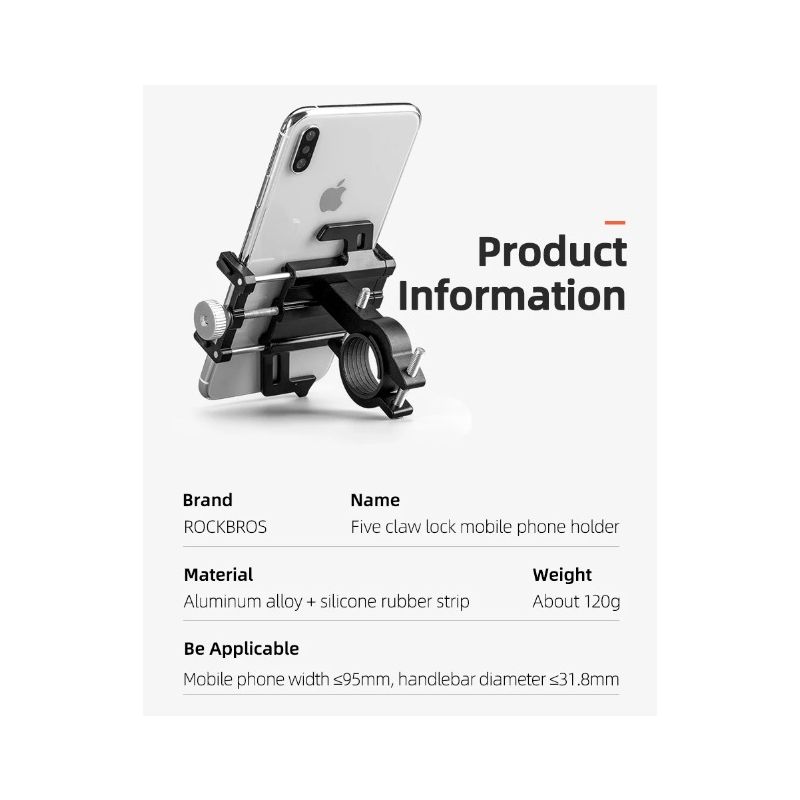 ROCKBROS Telefoonhouder Motorfiets Elektrische Fiets CNC Aluminium Beugel Vijf Klauwen Veilig Duurzaam Design