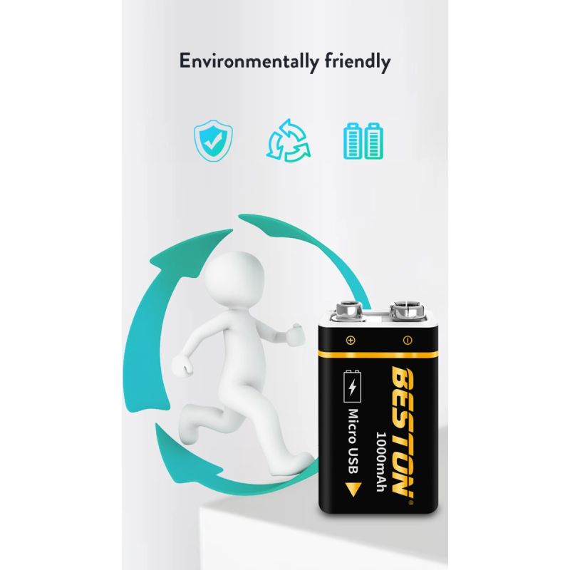 Beston 9V 1000mAh micro USB oplaadbare batterij voor RC helikopters milieuvriendelijke li-ion batterij