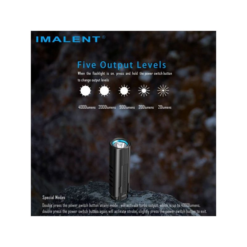IMALENT LD70 LED-zaklamp 4000 lumen compacte draagbare verlichting met ingebouwd OLED-display voor avonturiers