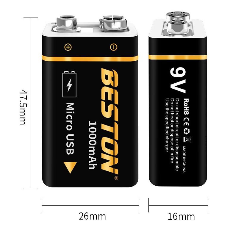Beston 9V 1000mAh micro USB oplaadbare batterij voor RC helikopters milieuvriendelijke li-ion batterij