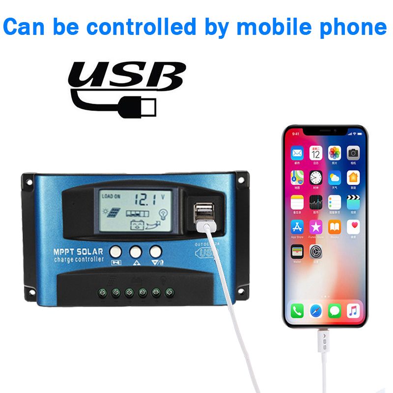 MPPT Solar Laadregelaar 30A 100A met LCD-scherm Dual USB Automatische MPPT-tracking voor Zonne-energiebeheer