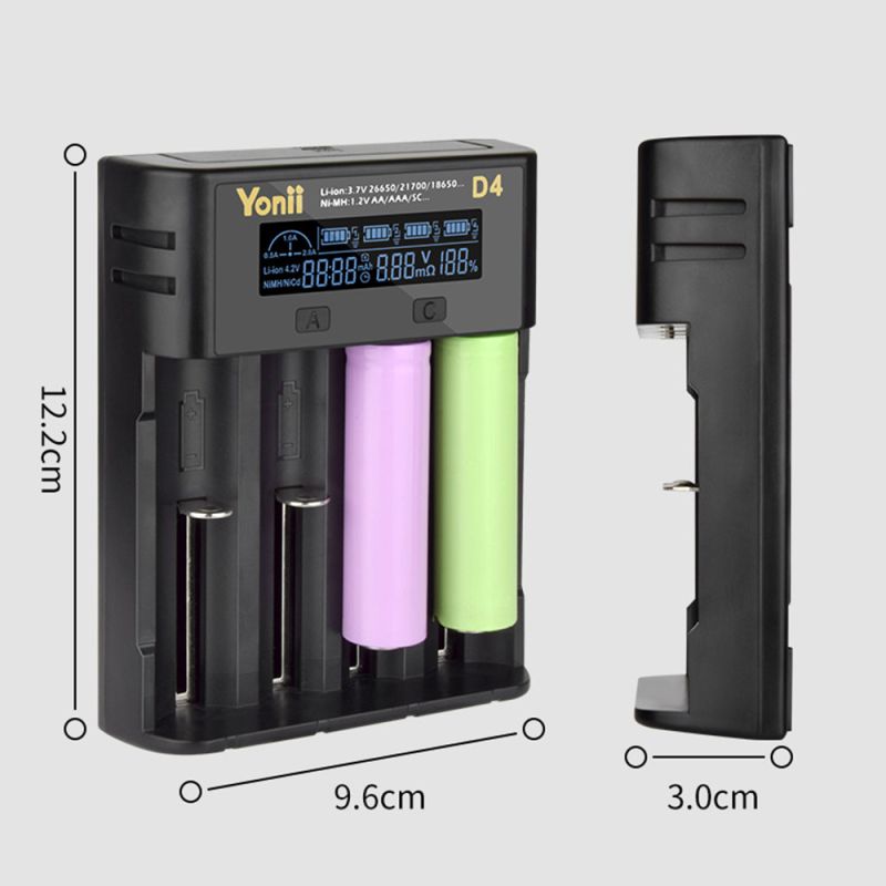 YONII D4 Acculader Universeel 4-Slot LCD voor 18650, 21700, AA, AAA Li-ion/Ni-mh met USB & NL Handleiding