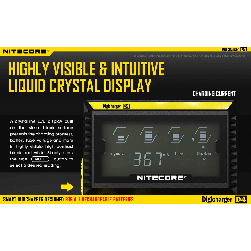 Nitecore D4 Digicharger veelzijdige intelligente oplader met LCD scherm voor Li-ion 18650 en Ni-MH batterijen