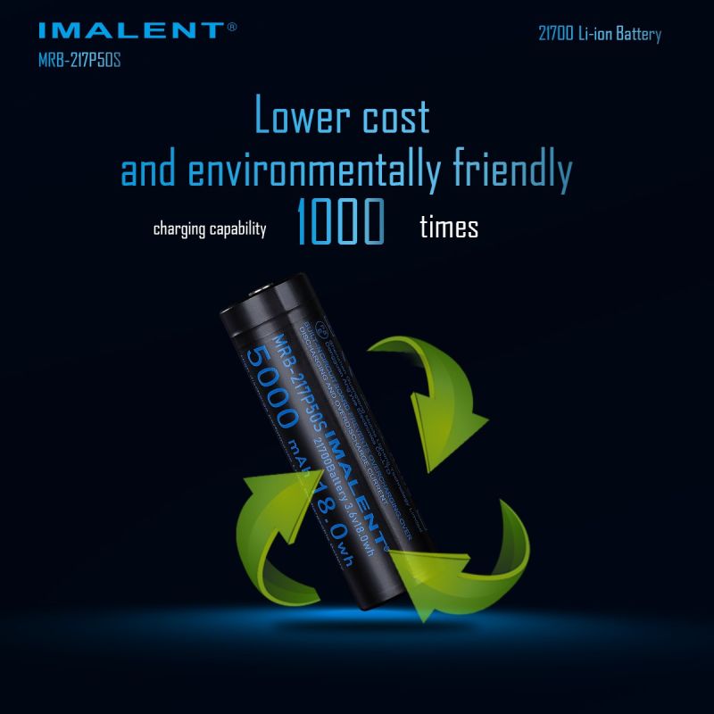 IMALENT MRB-217P50S 21700 Batterij 5000mAh. Hoge Capaciteit, Oplaadbaar 3.6V voor LED Zaklamp.